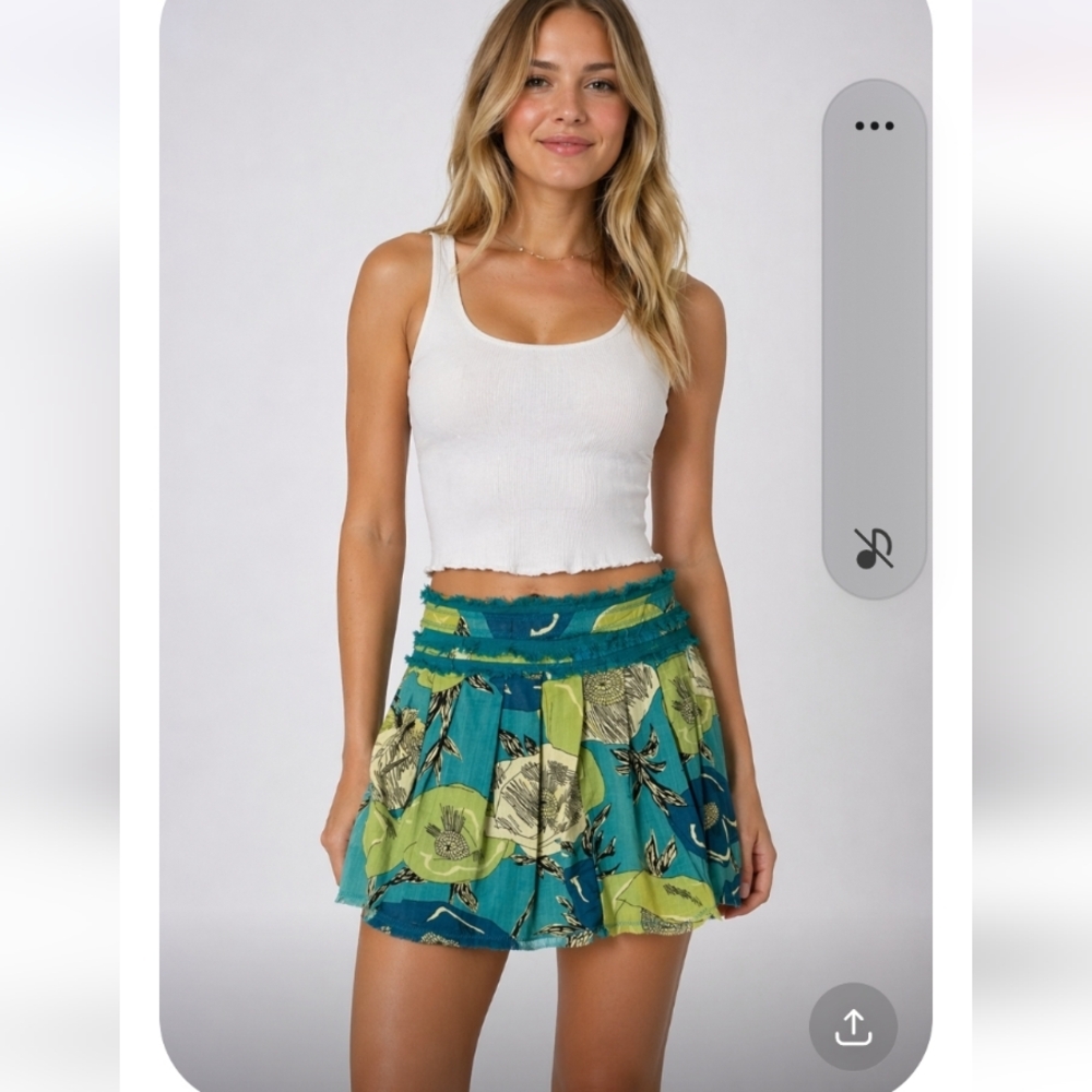 LUX pleated frayed cotton floral mini skirt 3